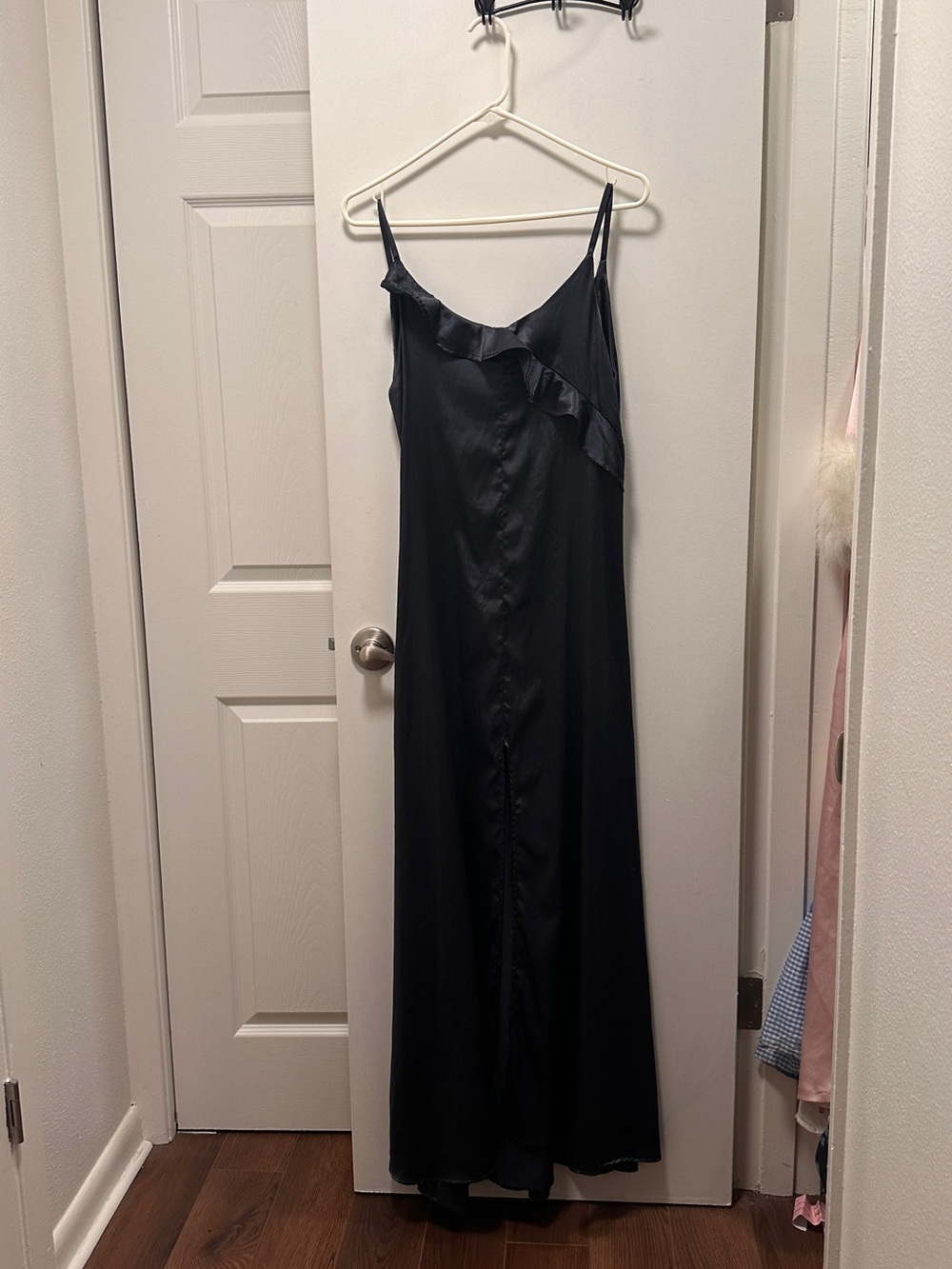 Deep navy 100% silk Ruffle Slip Dress - Elegant Women’s Evening Dress